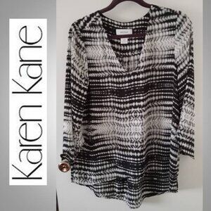 KAREN KANE black-white top blouse size medium